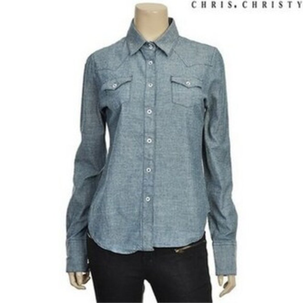 Women's washed denim shirt with two pockets